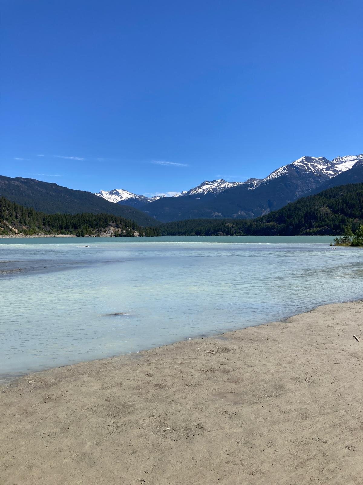 Sandy beach at a hidden Whistler lake